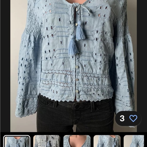 Zara Tops - Zara Blue Smocked Tie Front Blouse